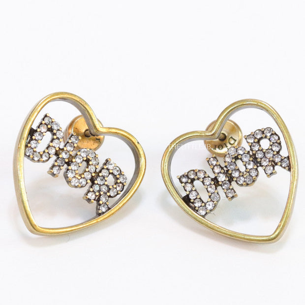 Matt gold plated heart shaped earrings with cz alphabets