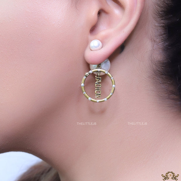 Gold plated pearl bomber earrings with alphabets