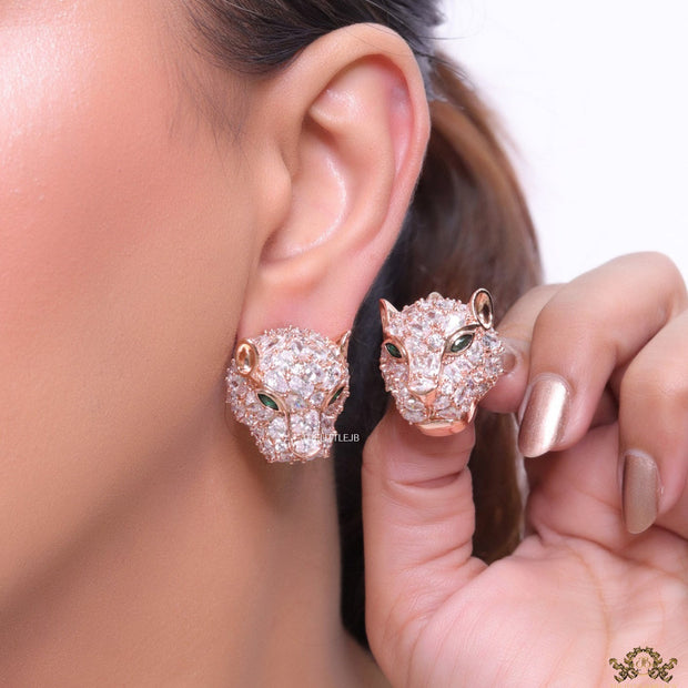 Cz panther studs in rose gold finish