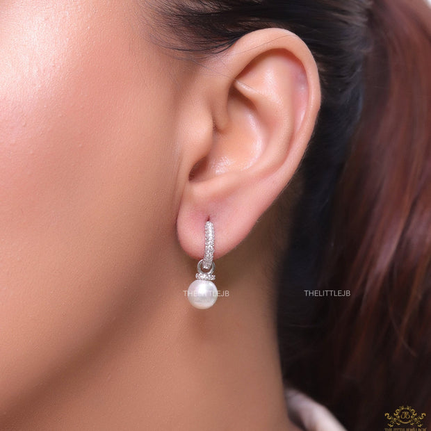 Platinum plated cz hoops with pearl drop