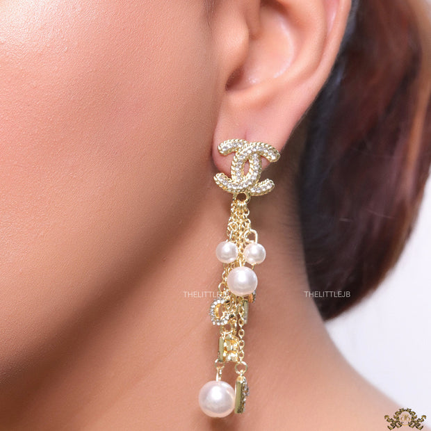 Twin C cz tops with chain alphabet and pearl drops