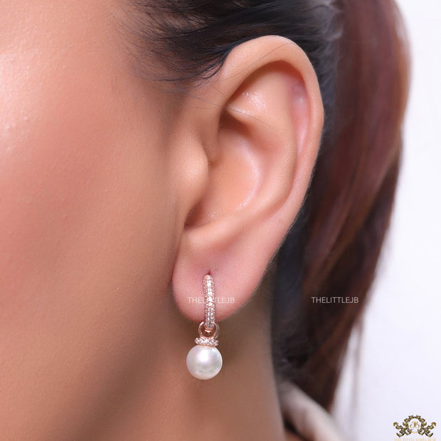 Rose gold plated cz hoops with pearl drop
