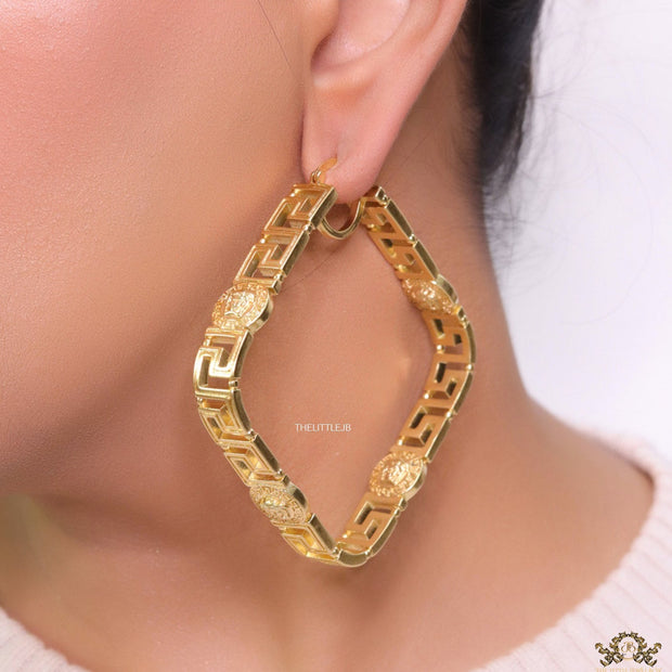 Gold plated 62x62mm square medusa hoops