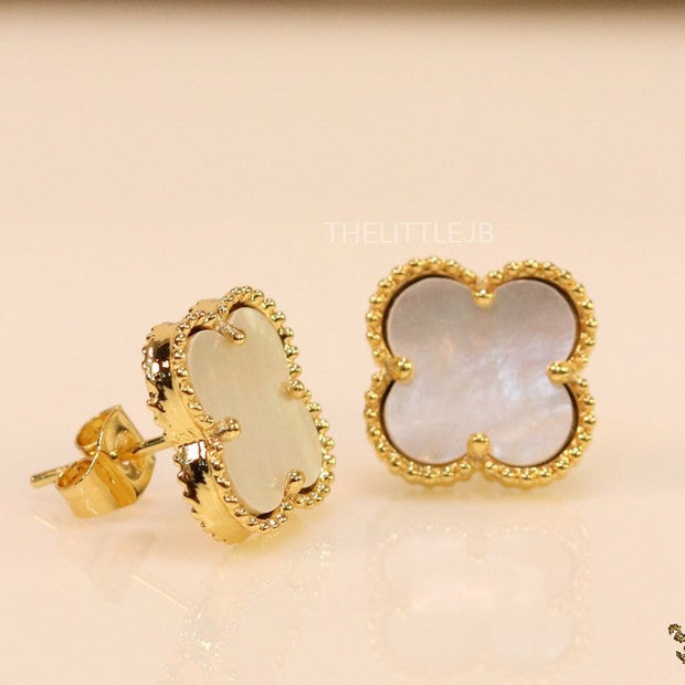 Golden and mother of pearl clover studs