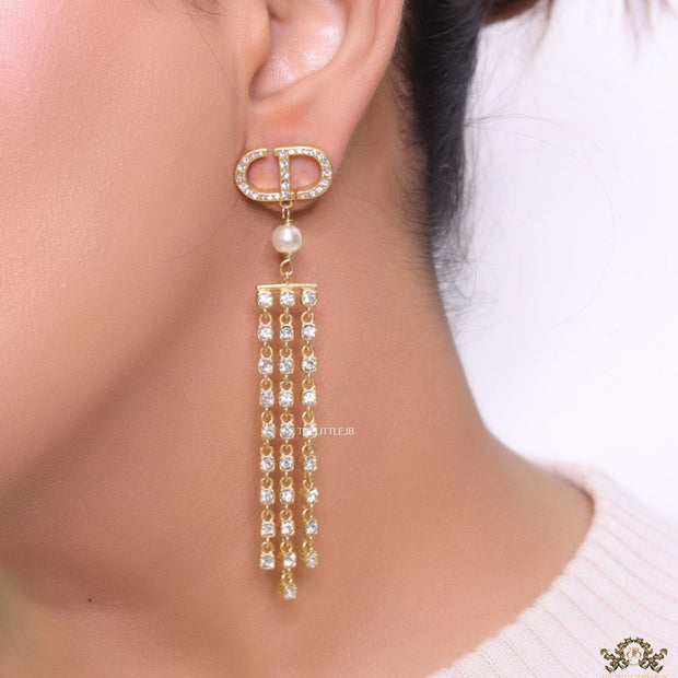 Golden alphabet dangles with long cz tassels