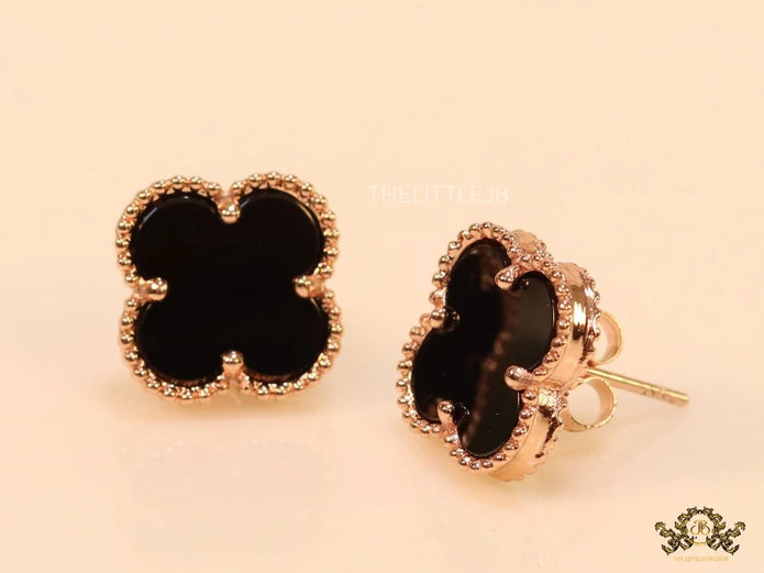 Rose gold and black clover studs