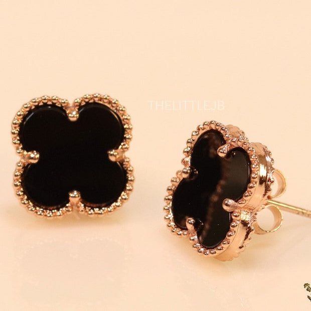 Rose gold and black clover studs