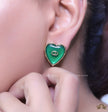 Heart shape green stud earrings with golden alphabets