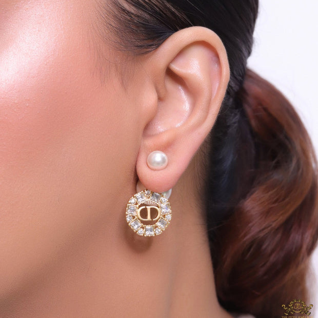 Pearl bomber studs with round cz alphabet drops