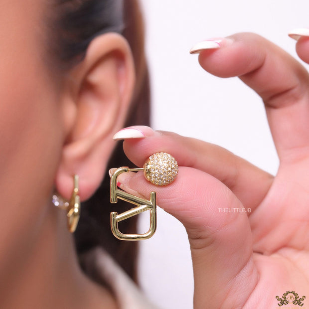 Golden alphabet V studs with cz ball