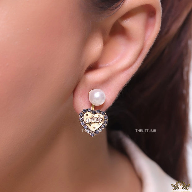 Pearl tops with alphabet inscribed cz and golden heart drops