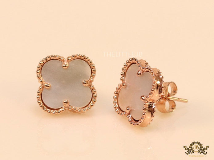 Rose gold and mother of pearl clover studs