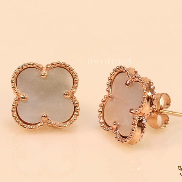 Rose gold and mother of pearl clover studs