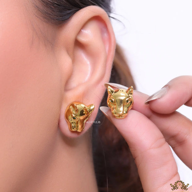 Golden panther face studs