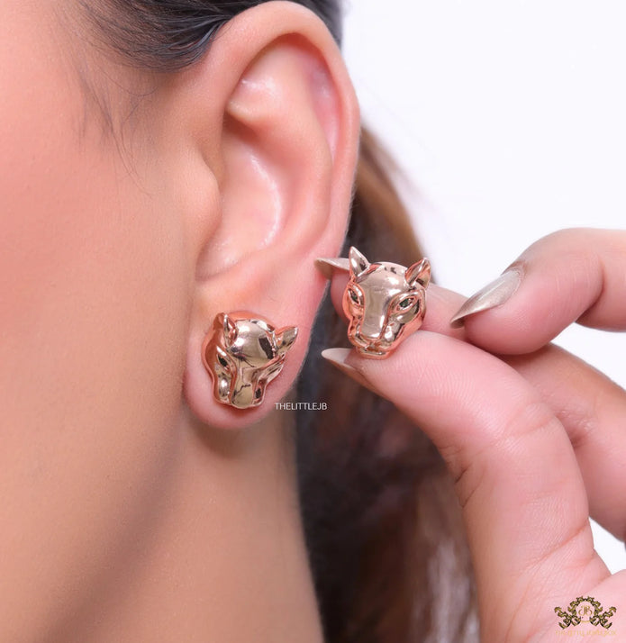Rose gold panther face studs
