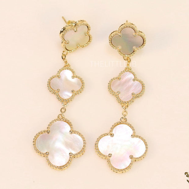 Golden and mother of pearl clover dangles
