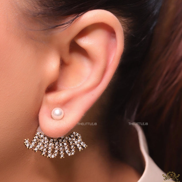 Gold plated cz alphabet earrings with detachable pearl tops
