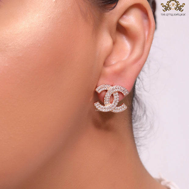 Gold plated twin C motif cz studs