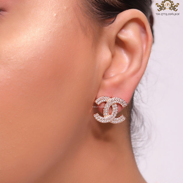 Gold plated twin C motif cz studs