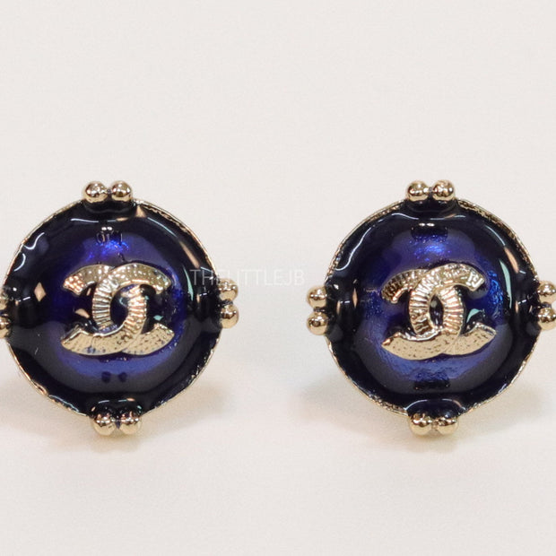Royal blue studs with double C in centre