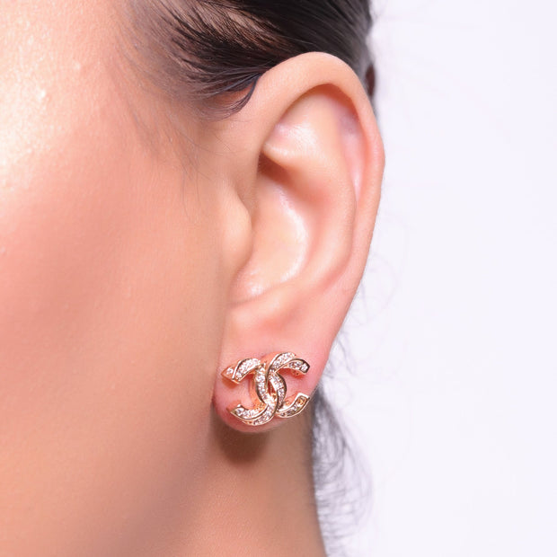 Rose gold plated entwined twin C motif cz studs