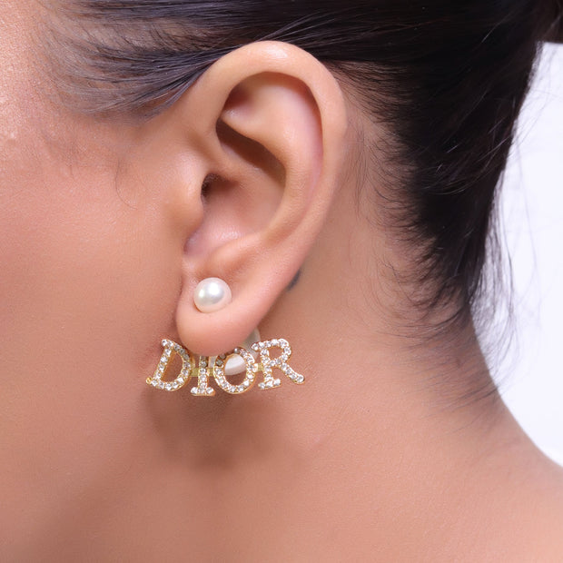 Gold plated alphabet studs in cz and pearl