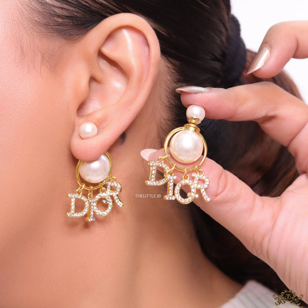Cz alphabet drop pearl bomber studs