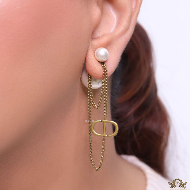 Gold plated Long chain alphabet dangles with pearl bombers