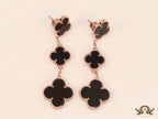 Rose gold and black clover dangles