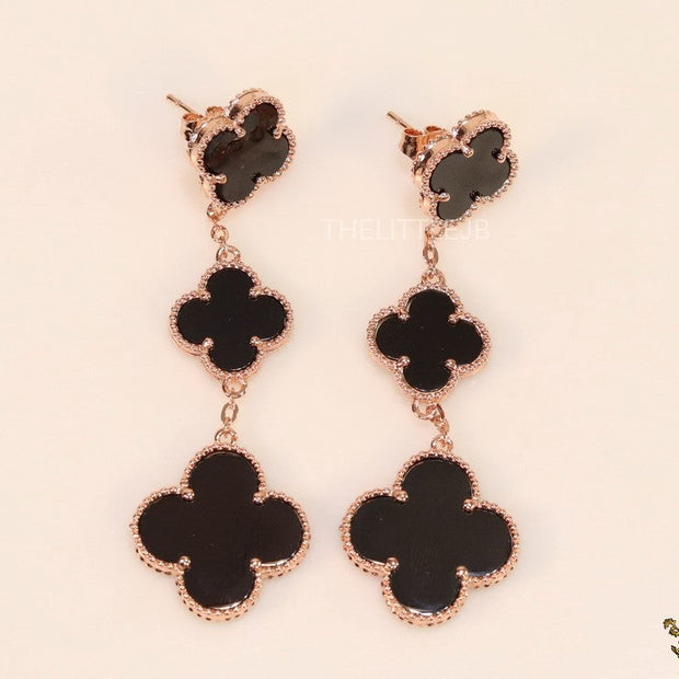 Rose gold and black clover dangles
