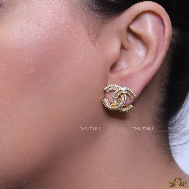 Gold plated cz studs in twin C motif