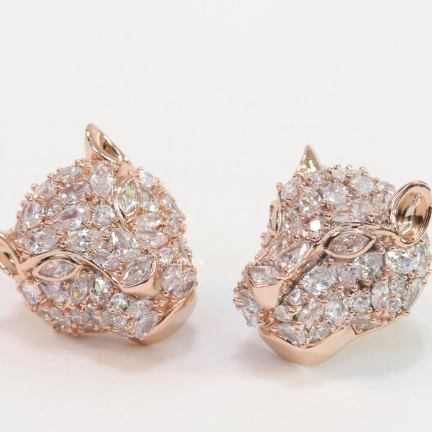 Panther head stud earrings in rose gold and cz
