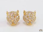 Panther head stud earrings in gold plating and cz