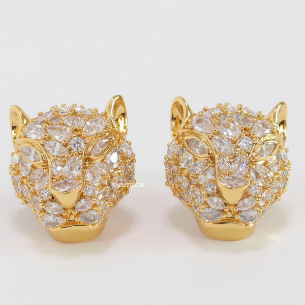 Panther head stud earrings in gold plating and cz