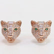 Cz panther stud earrings in rose gold finish and emerald green eyes
