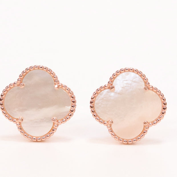 MOP clover stud earrings in rose gold plating