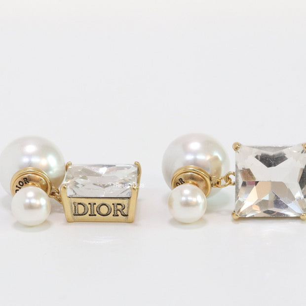 Pearl and cz drop earrings in golden finish with alphabets