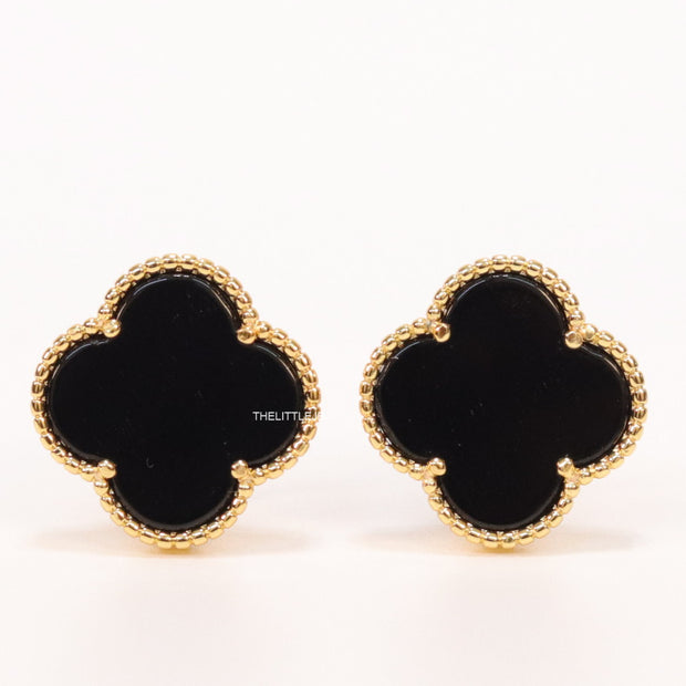 Black clover stud earrings in gold plating