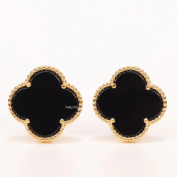 Black clover stud earrings in gold plating