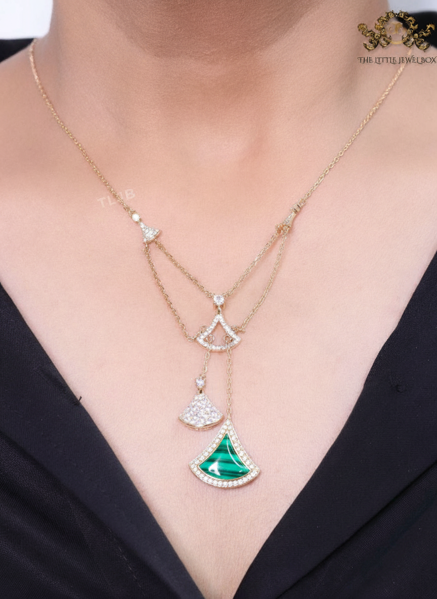 Alphabet B V L Green Malachite and Cz charms chain