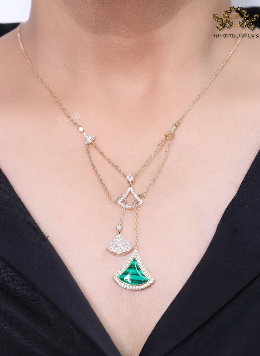 Alphabet B V L Green Malachite and Cz charms chain