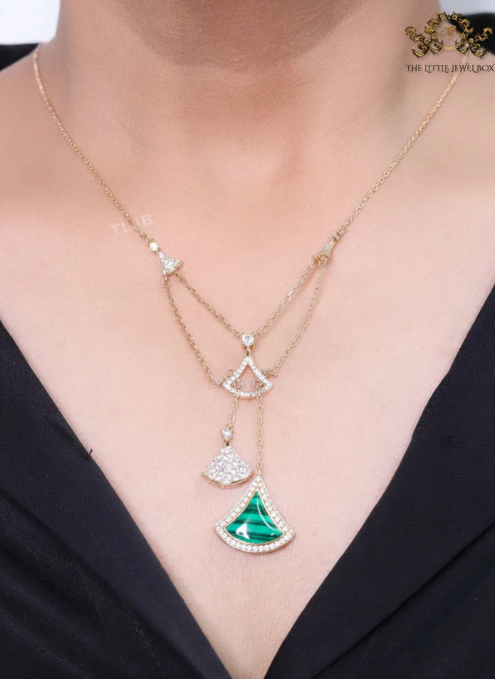 Alphabet B V L Green Malachite and Cz charms chain