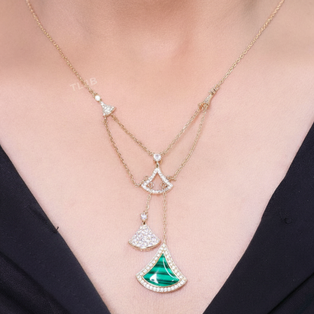 Alphabet B V L Green Malachite and Cz charms chain