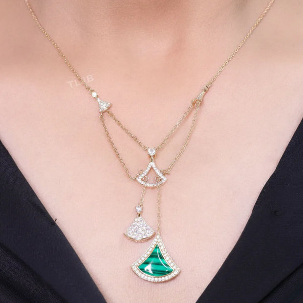 Alphabet B V L Green Malachite and Cz charms chain