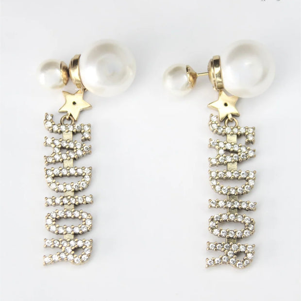 Alphabet D Pearl Bomber with cz antique motif