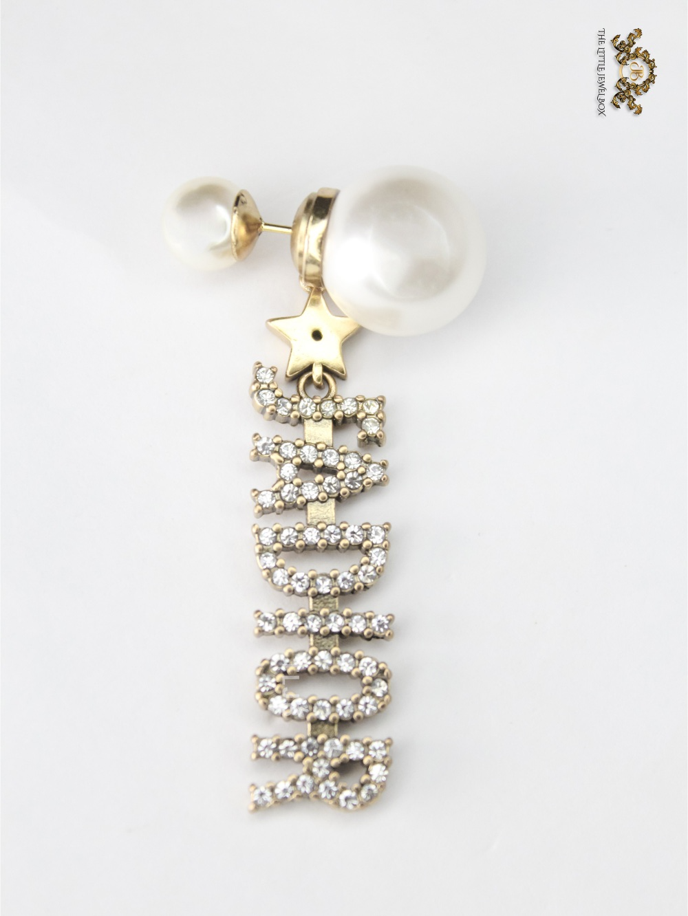 Alphabet D Pearl Bomber with cz antique motif