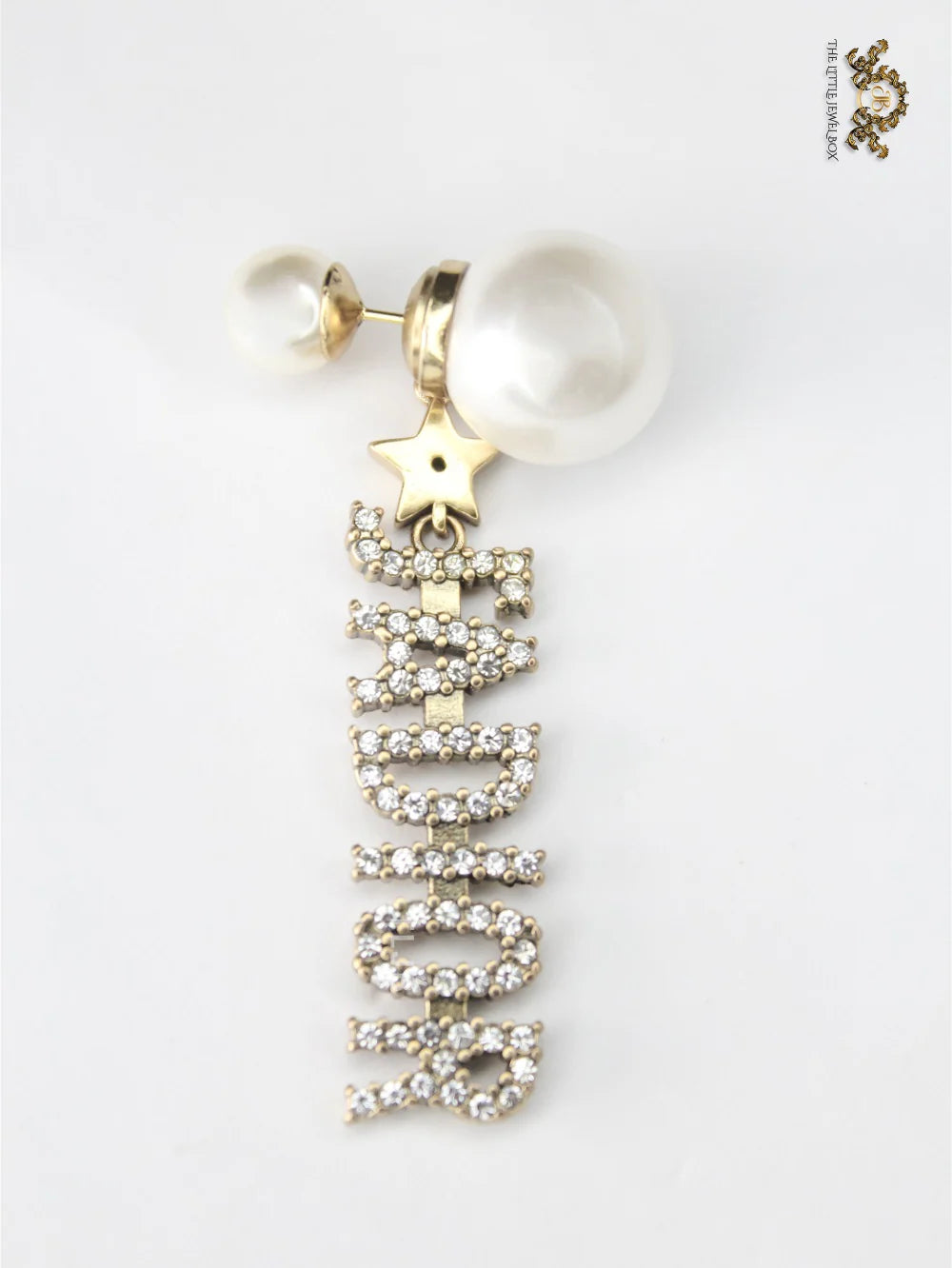 Alphabet D Pearl Bomber with cz antique motif