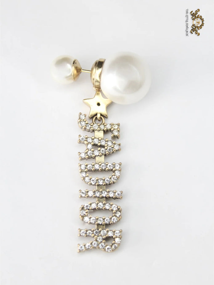 Alphabet D Pearl Bomber with cz antique motif
