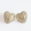 CZ Encrusted Motif Heart Statement Studs