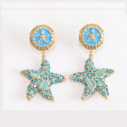 Aqua gold star dangles